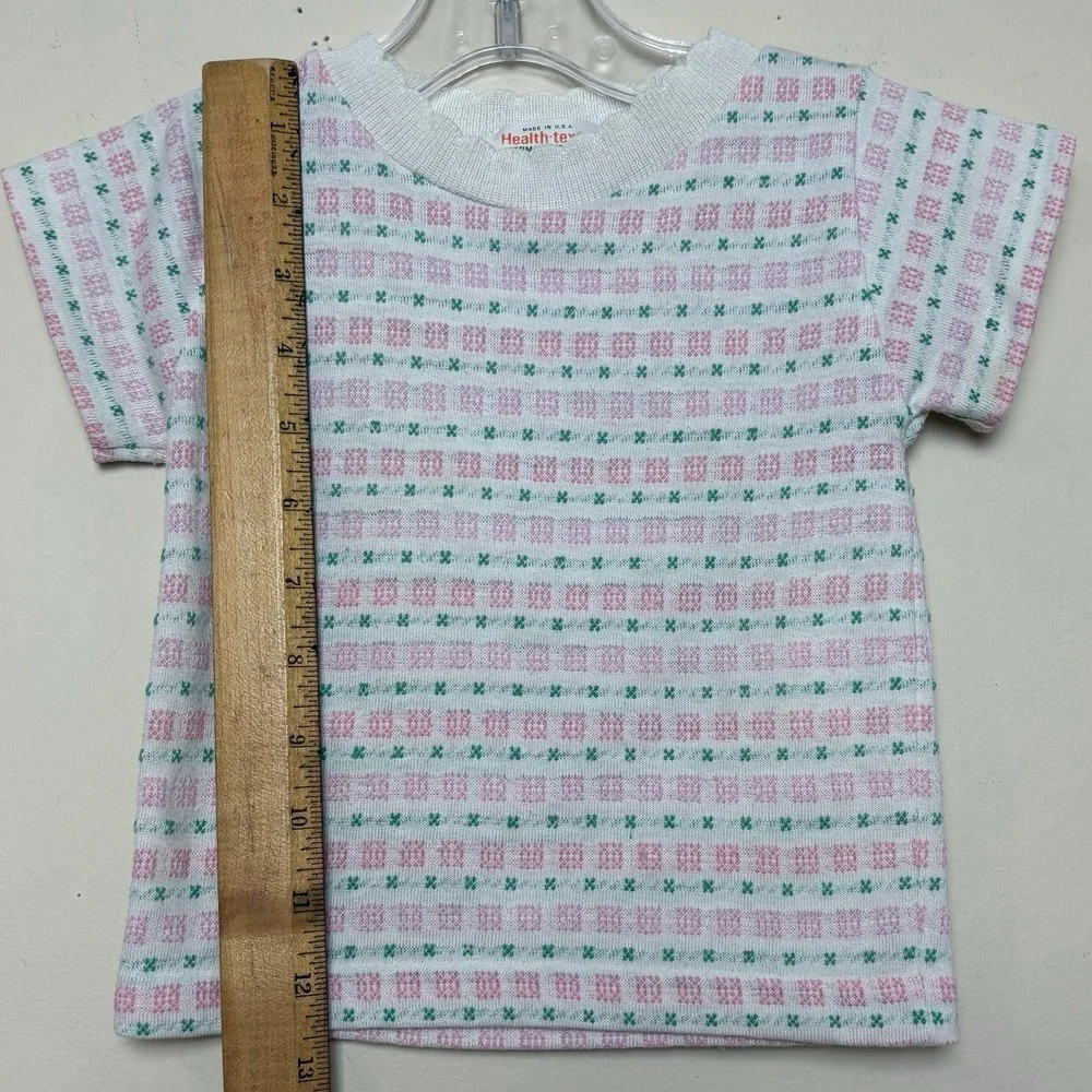 Vintage Healthtex Pink White Green Stripes Scalloped Collar 2T USA 80s